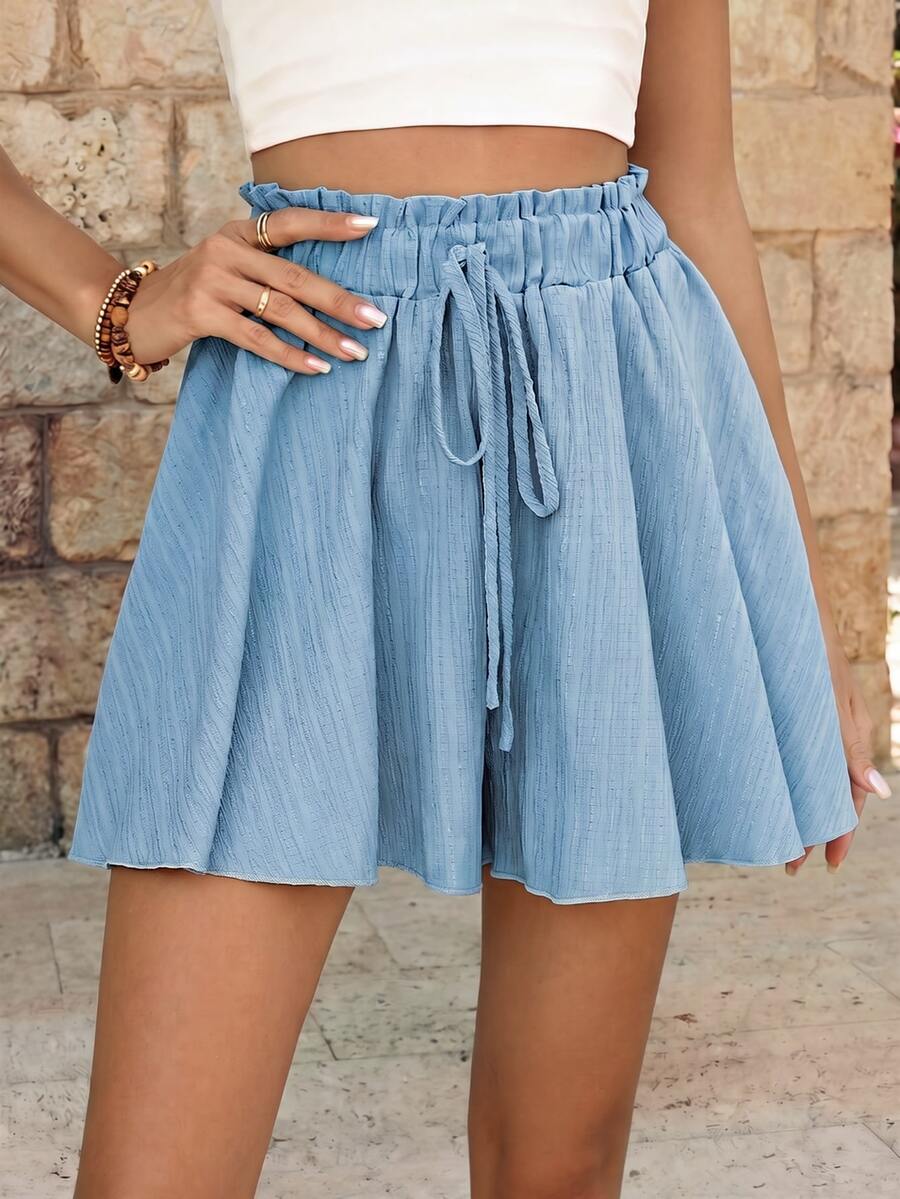 EMERY ROSE Women's Solid Color Minimalist Casual Drawstring Shorts - Blue - View 1