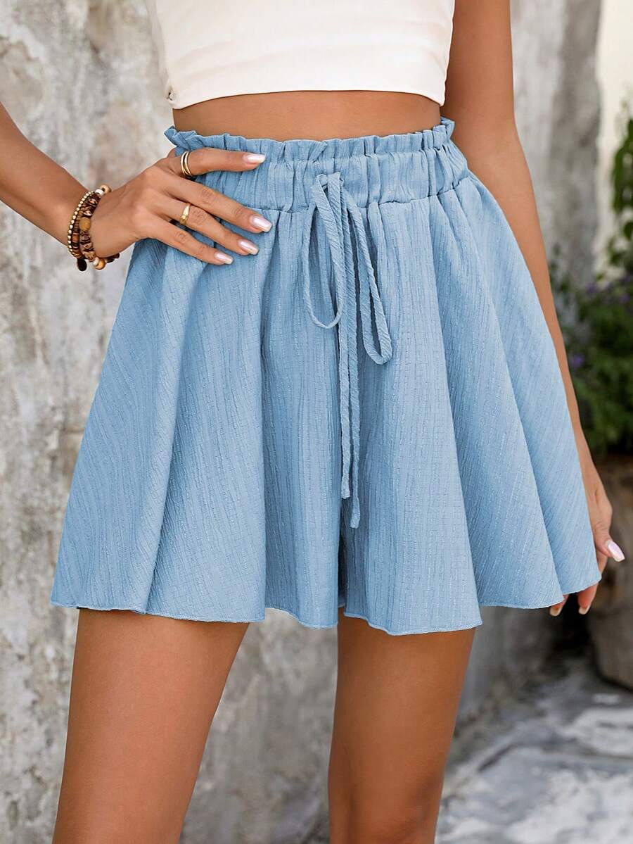 EMERY ROSE Women's Solid Color Minimalist Casual Drawstring Shorts - Blue - View 1