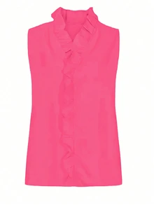 EMERY ROSE Women's Casual Solid Color Ruffle Sleeveless Blouse, Summer - Hot Pink - View 5