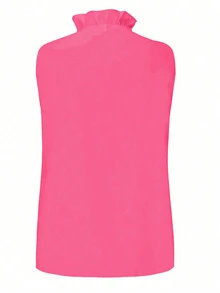 EMERY ROSE Women's Casual Solid Color Ruffle Sleeveless Blouse, Summer - Hot Pink - View 2