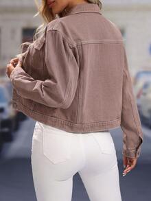 EMERY ROSE Women's Casual Commute Denim Jacket, Spring/Autumn - Rust Brown - View 2