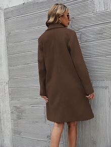 EMERY ROSE Women's Casual Solid Color Double-Breasted Overcoat, Autumn/Winter - Coffee Brown - View 2