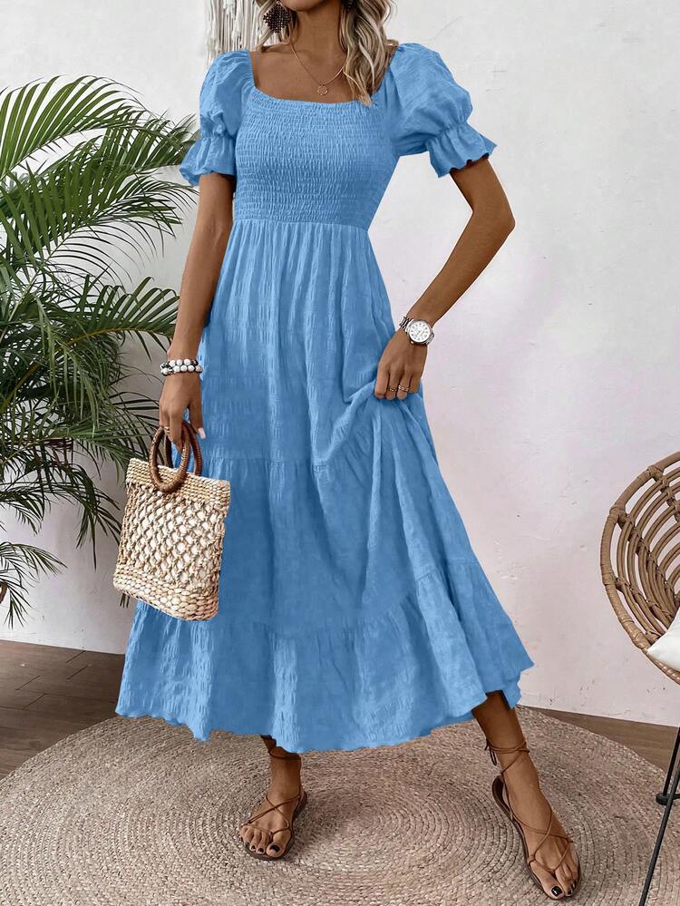 EMERY ROSE Vestido maxi con panel fruncido y decoración de volante para mujer - Azul menta - Añade 4