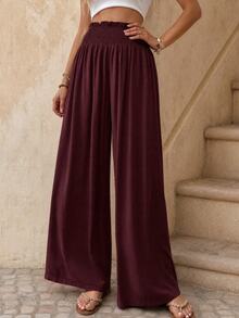 EMERY ROSE Women's Solid Color Pleated Casual Versatile Wide Leg Pants For Daily Wear - Red - View 1