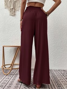 EMERY ROSE Women's Solid Color Pleated Casual Versatile Wide Leg Pants For Daily Wear - Red - View 2