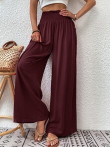 EMERY ROSE Women's Solid Color Pleated Casual Versatile Wide Leg Pants For Daily Wear - Red - View 4