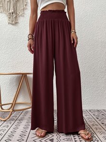 EMERY ROSE Women's Solid Color Pleated Casual Versatile Wide Leg Pants For Daily Wear - Red - View 6