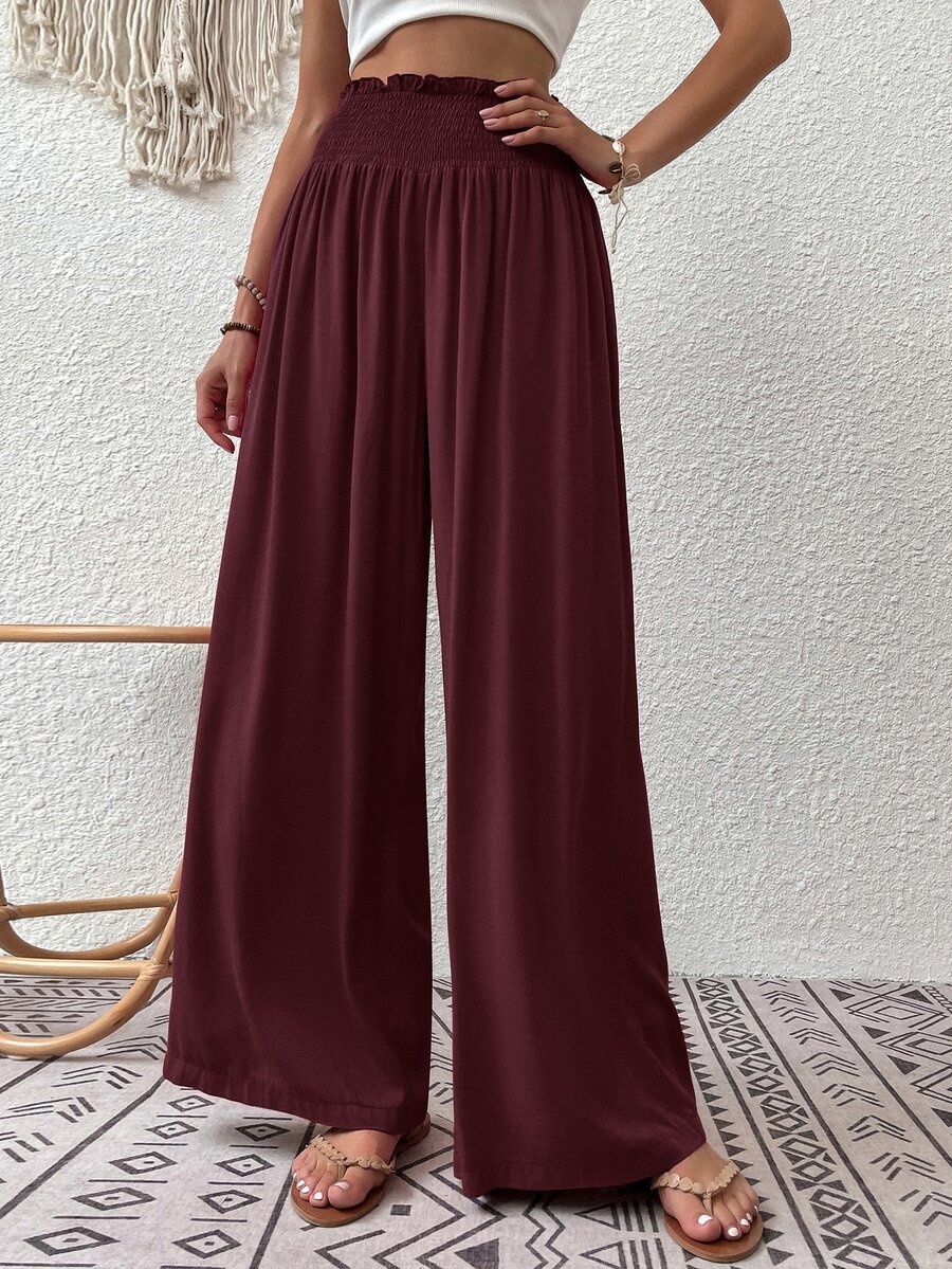 EMERY ROSE Women's Solid Color Pleated Casual Versatile Wide Leg Pants For Daily Wear - Red - View 1
