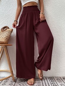 EMERY ROSE Women's Solid Color Pleated Casual Versatile Wide Leg Pants For Daily Wear - Red - View 5