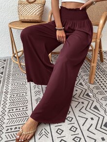 EMERY ROSE Women's Solid Color Pleated Casual Versatile Wide Leg Pants For Daily Wear - Red - View 7
