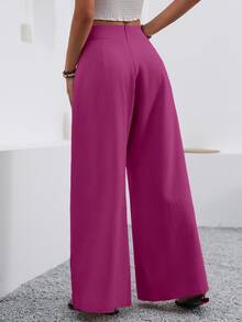 EMERY ROSE Women's Solid Color Pleated Pocket Wide Leg Loose Casual Pants - Red Violet - View 2