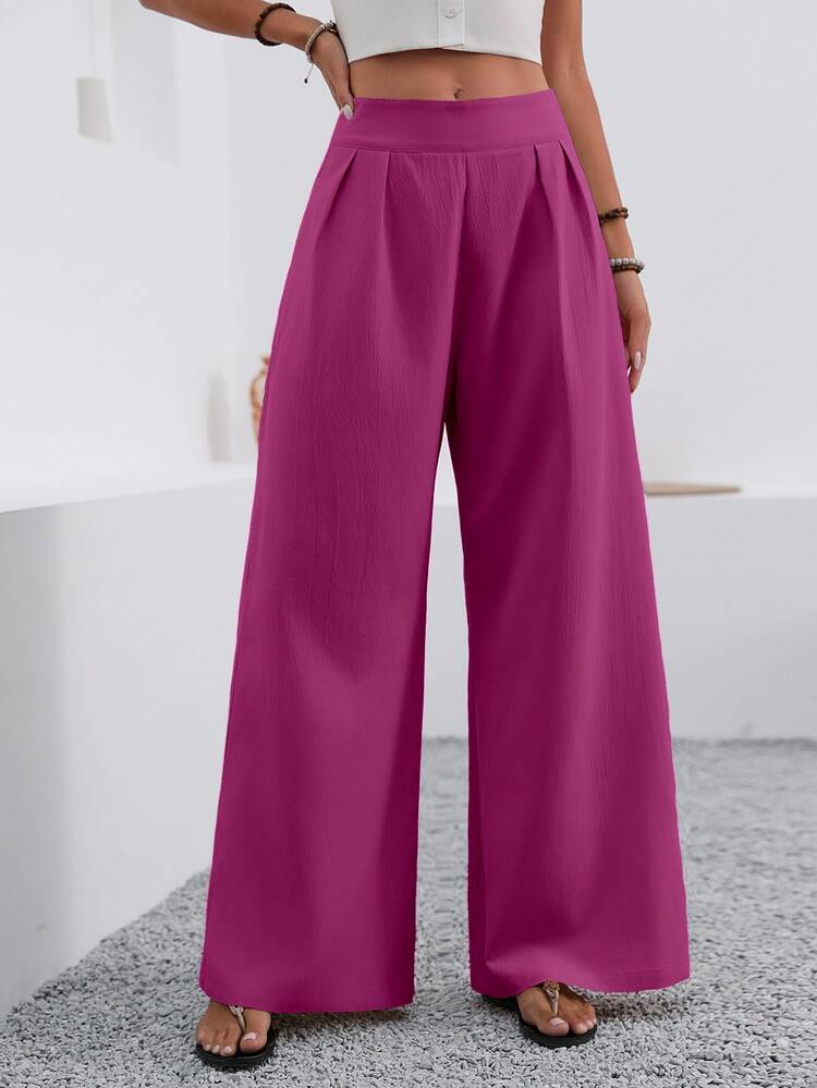EMERY ROSE Women's Solid Color Pleated Pocket Wide Leg Loose Casual Pants - Red Violet - View 6