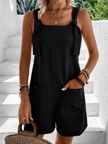 EMERY ROSE 1pc Women's Solid Color Simple Stylish Sleeveless Jumpsuit, Suitable For Summer - Black - View 5