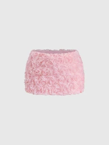 Sweetness Summer Vacation 3D Rose Ultra Low Waist Minimalist Sexy Mini Skirt - Pink - View 3