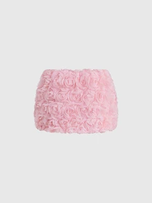 Sweetness Summer Vacation 3D Rose Ultra Low Waist Minimalist Sexy Mini Skirt - Pink - View 2