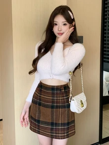 DAZY Plaid Mini Skirt, Casual & Versatile For Women, Autumn/Winter - Brown - View 10