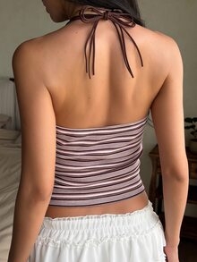 DAZY Pastal Halter Neck Tight Fit Vacation Bohemian Style Sexy Camisole, Spring Summer Golf - Multicolor - View 2