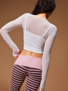 VARSIVA Women's Solid Color Twisted Design Casual Fitness Cropped Sports T-Shirt - White - View 2