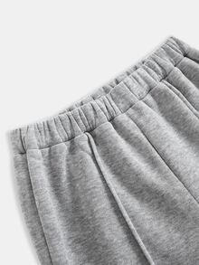 SHEIN Tween Girl Autumn/Winter Fashion Kids Grey & Black Bow Decor Crew Neck Long Sleeve Top & Wide Leg Pants Sweatshirt Set, Back To School - Grey - View 5