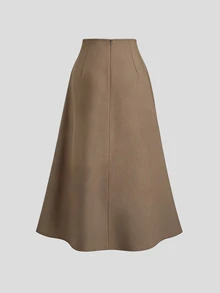 Sweetra Women's Elegant Commuter Vibe A-Line Skirt, Draping Design Slimming Effect, Spring/Autumn - Khaki - View 2