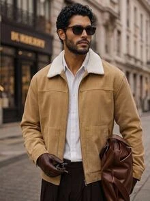 HIMLAND Men's Casual Corduroy Collar Zip Jacket, Suitable For Everyday Wear, Spring, Outdoor, Colorblock, Contrast Trim - Multicolor - View 10