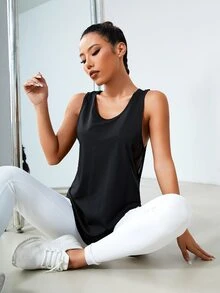 Solea Cove Solea Cove SHElN Sport Gameset Solid Racer Back Sports Tank Top Workout Topsworkout Tank Top - Black - View 2