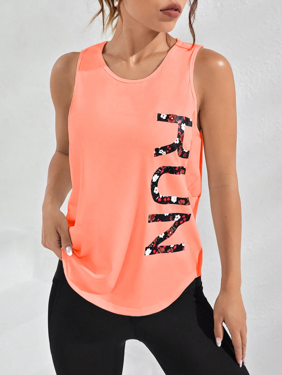 Solea Cove Solea Cove Letter Graphic Racerback Sports Tank Topworkout Tank Top - Coral Orange - View 1