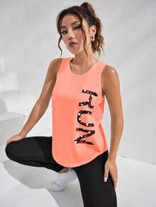 Solea Cove Solea Cove Letter Graphic Racerback Sports Tank Topworkout Tank Top - Coral Orange - View 6