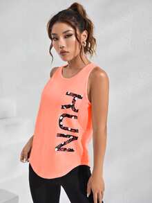 Solea Cove Solea Cove Letter Graphic Racerback Sports Tank Topworkout Tank Top - Coral Orange - View 4