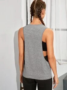Solea Cove Solea Cove Letter Graphic Crop Sports Tee Gym Topworkout Tank Top - Grey - View 3