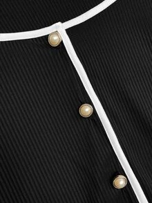 GlowEve CURVE Plus Size Women's Fashion Colorblock Spaghetti Strap Dress And Button Knit Cardigan 2 Pieces Set - Black and White - View 4