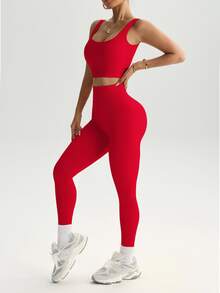 Solea Cove Solea Cove Seamless Ribbed Knit Sports Set For Chinese New Year Workout Women Set Gym Women Outfit - Red - View 7