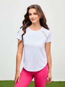 SHEIN Cheerettes 網紋拼接翼腕運動t恤 - 白色 - 查看 3
