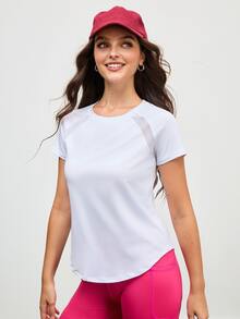 SHEIN Cheerettes 網紋拼接翼腕運動t恤 - 白色 - 查看 6