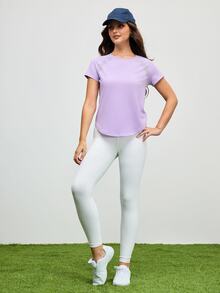 SHEIN Cheerettes 网眼拼布圆领休闲短袖运动T恤 - 淡紫色 - 查看 3
