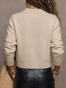 SHEIN New Fall Winter Modern Chinese Frog Button Knit Jacket Women Mandarin Collar Long Sleeve Tailored Short - Beige - View 4