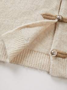 SHEIN New Fall Winter Modern Chinese Frog Button Knit Jacket Women Mandarin Collar Long Sleeve Tailored Short - Beige - View 7