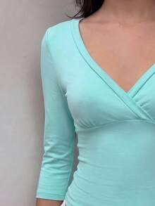 Kids Tween Girls 3/4 Sleeve V-Neck T-Shirt, Versatile Casual Minimalist Style Suitable For All Seasons - Multicolor - View 2