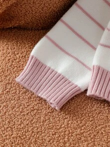 SHEIN Young Girl Striped Pattern Drop Shoulder Bow Front Cardigan - Pink - View 4