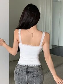 Joudiya Ladies' Lace Splice Camisole Tank Top Going Out Tops Crop Top - White - View 2