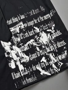 ROMWE MEN Street Life Gothic Print Short Sleeve Shirt, Spring/Summer Style, Comes With Tie - Black - View 5