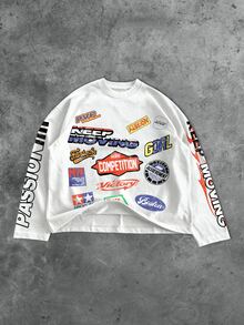 ROMWE MEN Street Life Men's Letter Print Long Sleeve T-Shirt, Suitable For Daily Wear In Spring And Summer - White - View 3