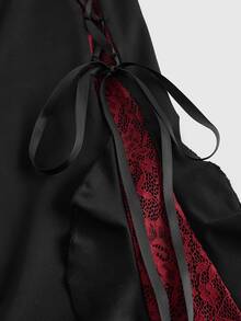 ROMWE Goth Women Retro Gorgeous "Daydreamer" Ruffle Trim Colorblock Lace Tie Flared Pants - Black - View 10