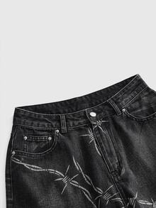 ROMWE Goth Celana Jeans Model Longgar Berpinggang Rendah dengan Motif Duri Gaya Punk Gelap - Hitam - View 8