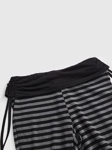 ROMWE Grunge Punk Pantalones de pierna acampanada con cordón y contraste de color a rayas, estilo punk para mujeres - Multicolor - Ver 4