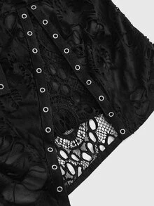 ROMWE Sexy Black Ripped Floral Mesh Patchwork Asymmetric Punk Goth Style Tank Top - Black - View 5