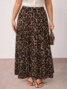 Truni Rok Midi Elegan Motif Leopard Cokelat untuk Wanita Ukuran Plus, Sempurna untuk Kencan Musim Gugur - MultiWarna - View 3