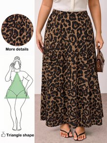 Truni Rok Midi Elegan Motif Leopard Cokelat untuk Wanita Ukuran Plus, Sempurna untuk Kencan Musim Gugur - MultiWarna - View 4