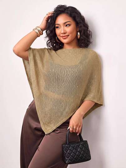 Truni Plus-Size Wrap-Style Knit Top, Elegant And Suitable For Commuting Fall