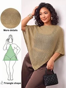 Truni Plus-Size Wrap-Style Knit Top, Elegant And Suitable For Commuting Fall - Khaki - View 3